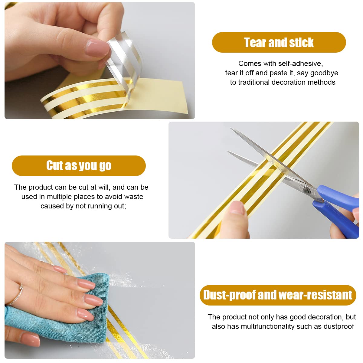 HASTHIP 5M Golden Tile Gap Tape, Home Tile Sticker Waterproof Tape PVC Self Adhesive Tape Ceramic Tile Gap Tape for Detailing Wall, Floor Tile Gap, Cabinetry (2.5CM*5M) HASTHIP 5M Golden Tile Gap Tape, Home Tile Sticker Waterproof Tape PVC Self Adhesive Tape Ceramic Tile Gap Tape for Detailing Wall, Floor Tile Gap, Cabinetry (2.5CM*5M)